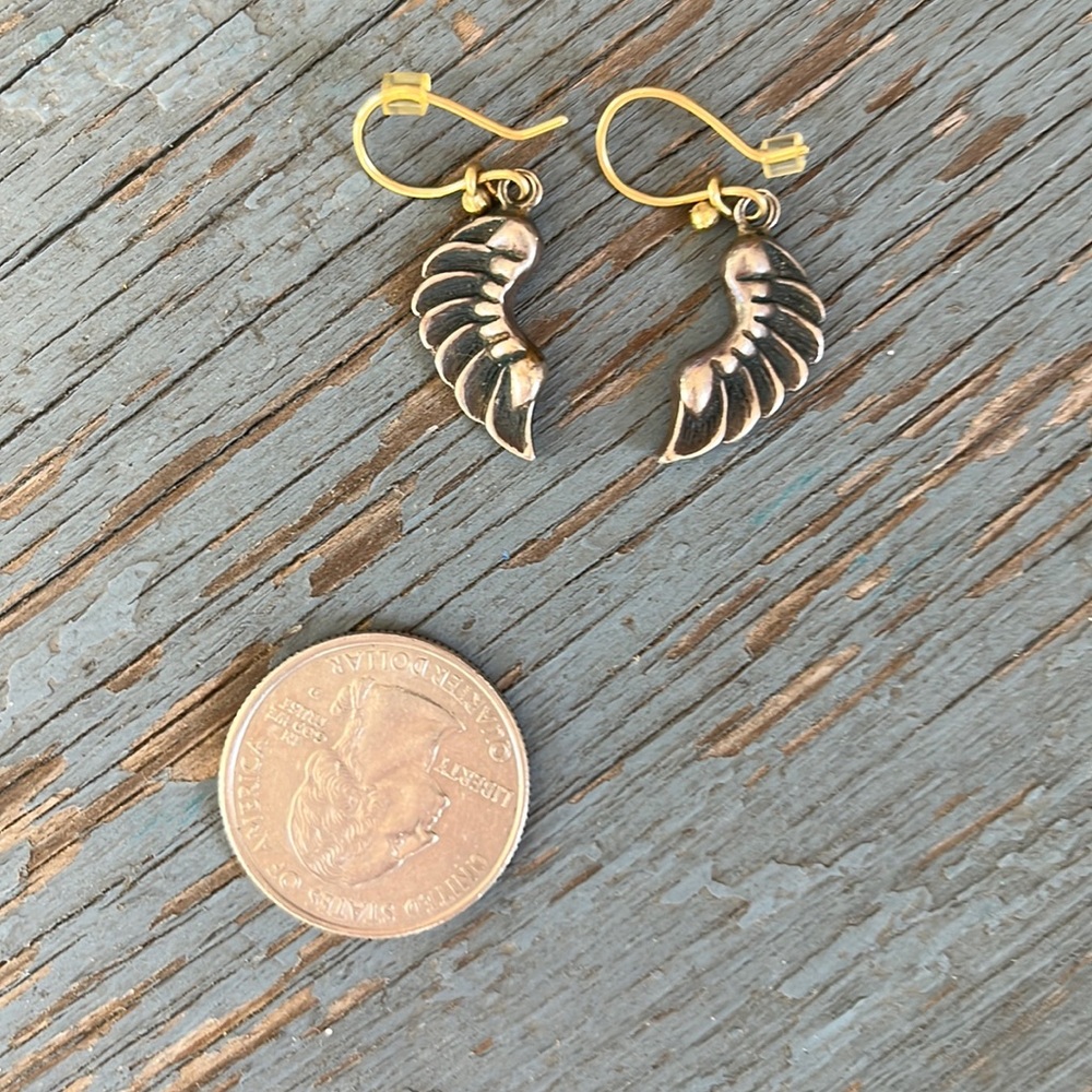 Custom Made Sterling Silver Wing Dangle Earrings with Gold Wires.